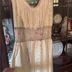 Custom Made Colombian Floral Lace Dress with Fringe Detail